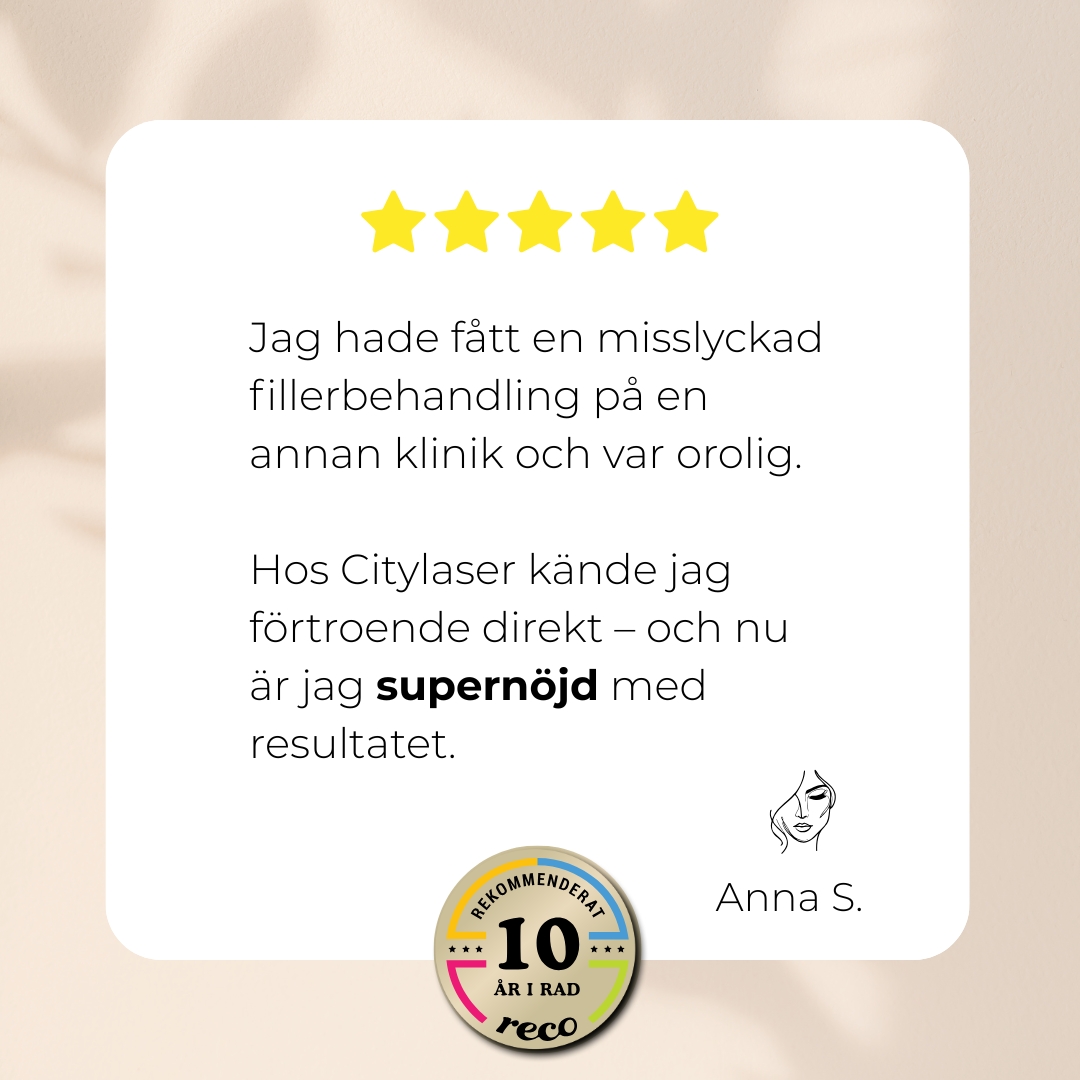 Omdömen för behabdling med fillers hos Citylaser i Göteborg